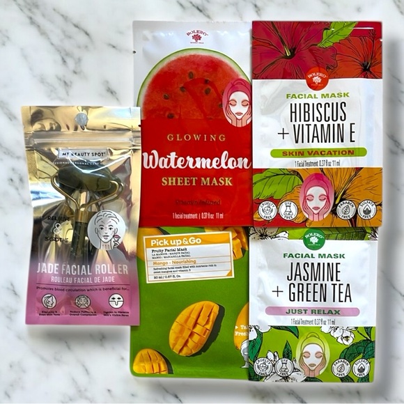 Other - Jade Facial Roller & Fruit Tea Vitamin Infused Moisturizing Sheet Mask Set